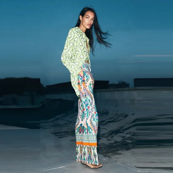 ZARA Boho Printed Flared Wide Leg High Waisted Trousers Pants NWT RRP$109 - Picture 5 of 16